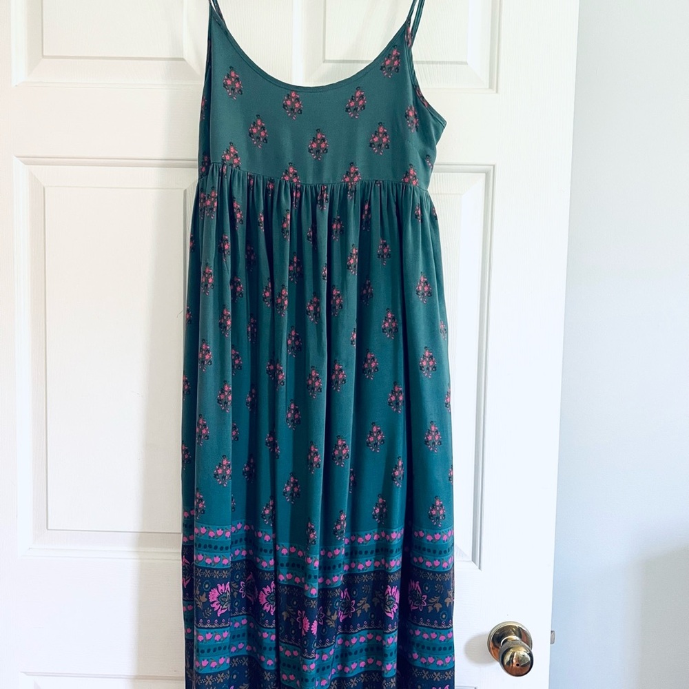 NATURAL LIFE Teal and Pink Floral Midi Dress